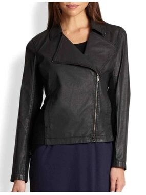Eileen Fisher Asymmetrical waxed Moto Jacket black NWT petite medium